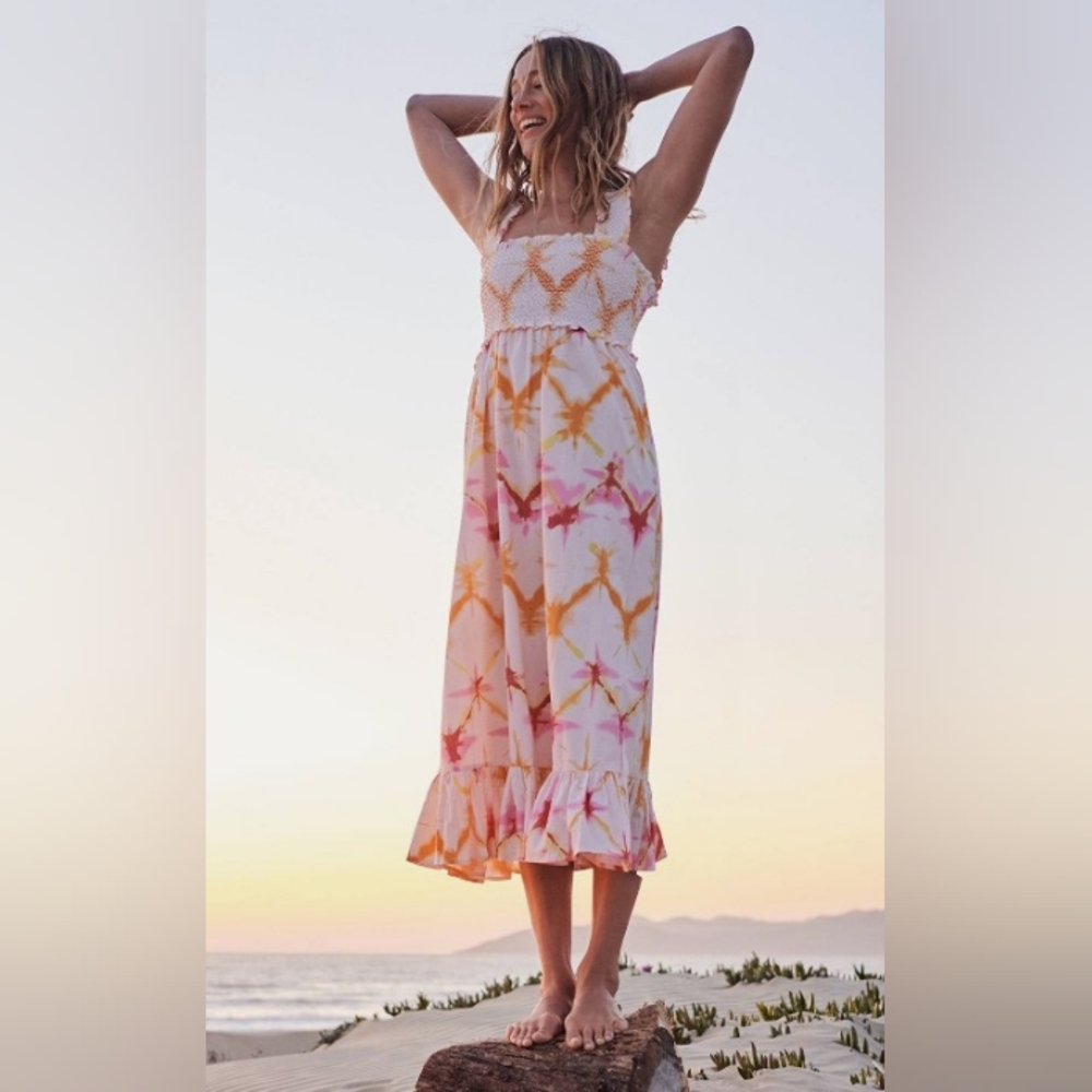 Rumi Tie-Dye Smocked Midi Dress XL NWT